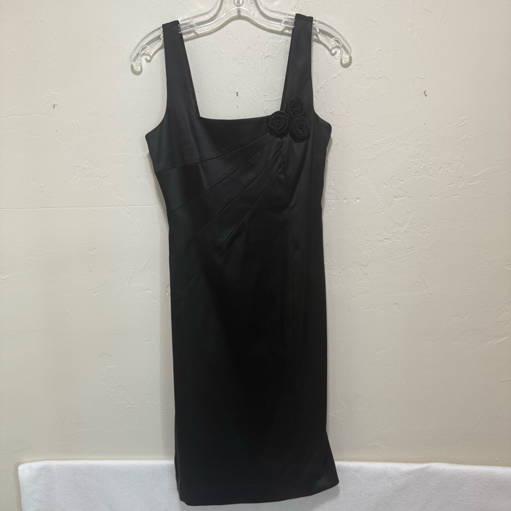 Calvin Klein black satin formal sheath party cocktail sleeveless dress Size 4‌